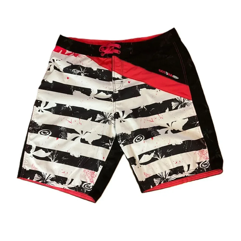 NEW Gotcha Mens Boardshorts Swim Trunk Patterned Drawstring‎ Knee Length Size 38